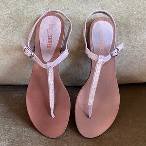 Nara Italian Grey T-Strap Embellished Slingback Sandals